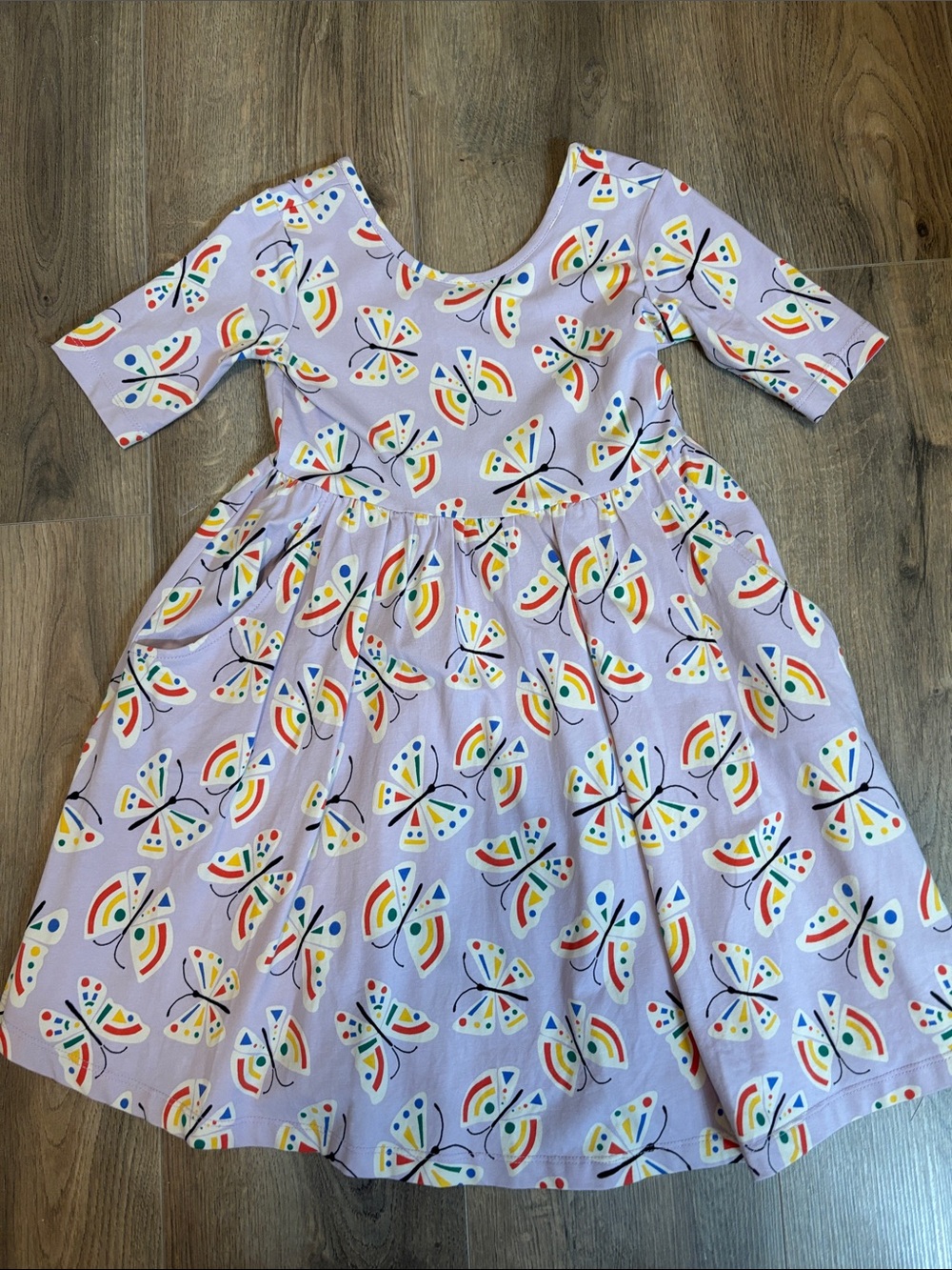 Hanna Andersson Lavender Dress with Rainbow Butterfly Print